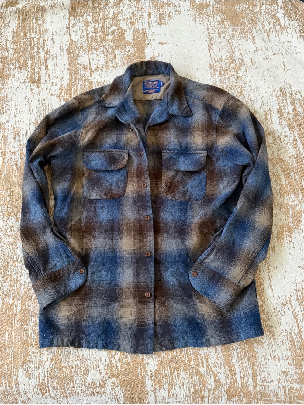 Pendleton Blue and Brown Plaid Wool Utility Jacket